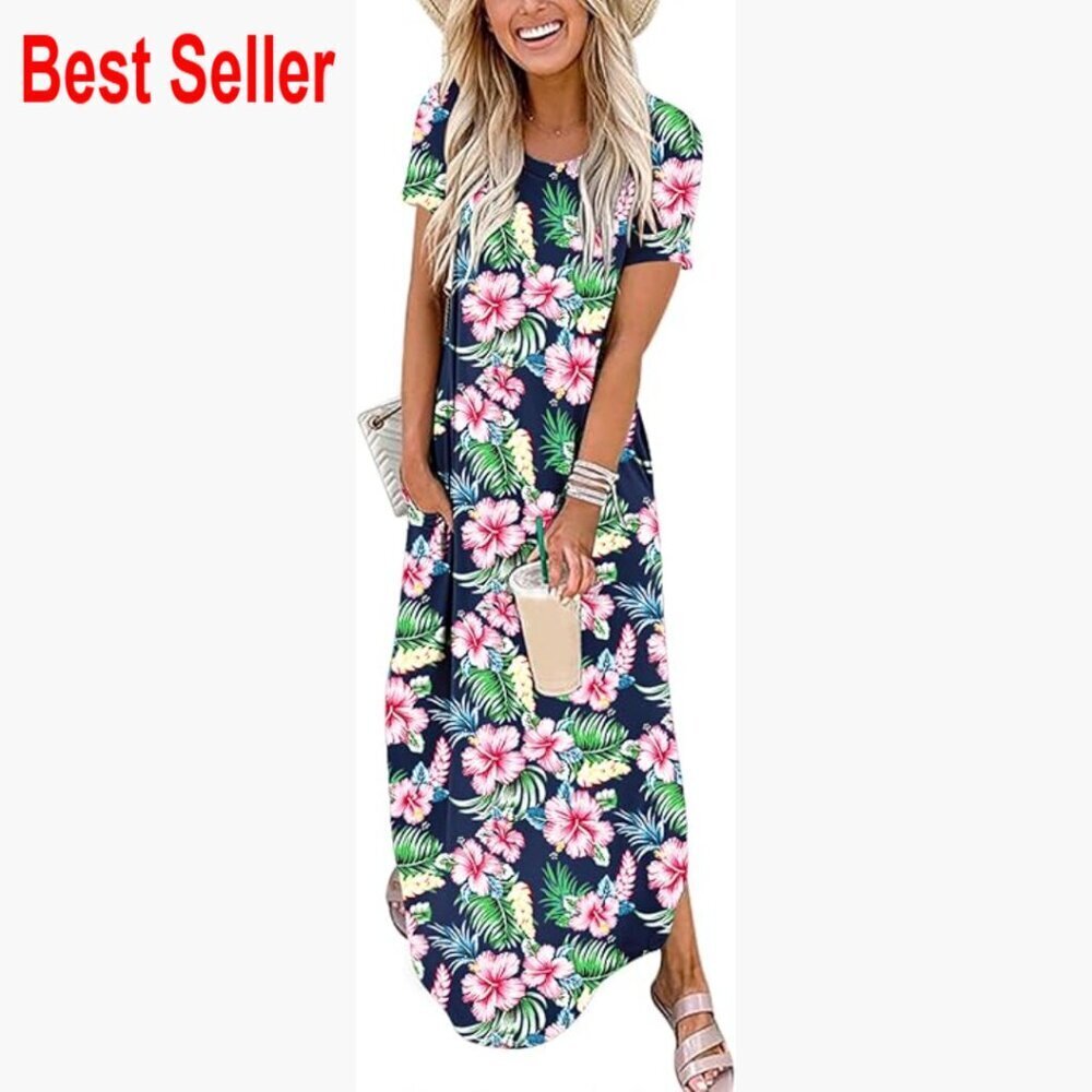 Rayon Polyester Maxi Dress with Split Hemline for Beach Vacation